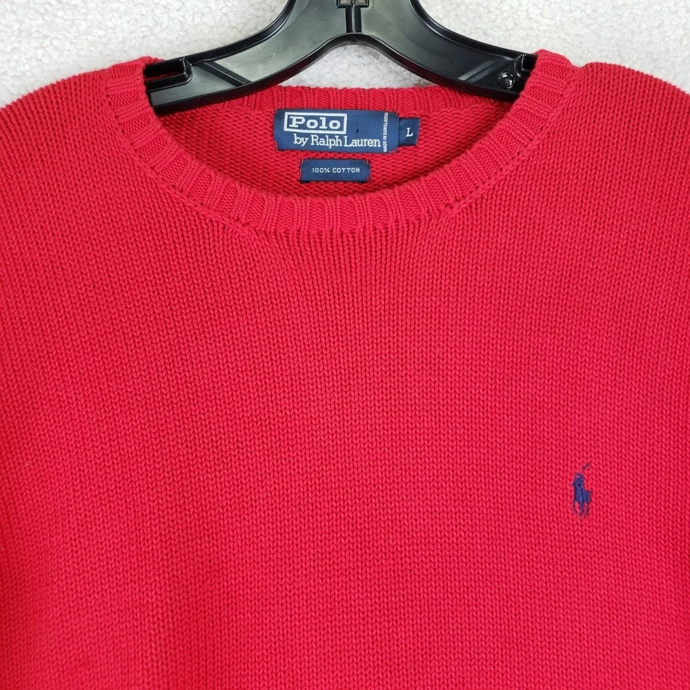 Polo Ralph Lauren Shaker Knit Sweater Mens Large Red Crewneck Pony Logo Classic
